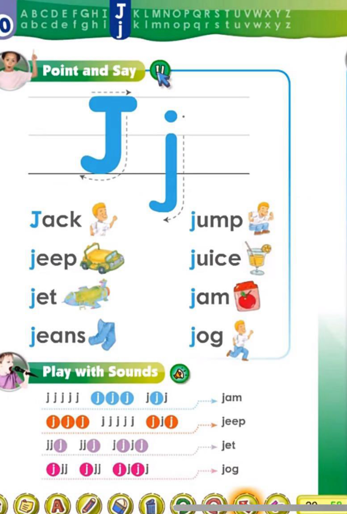 字母 J j 的音与形 · Point and Say