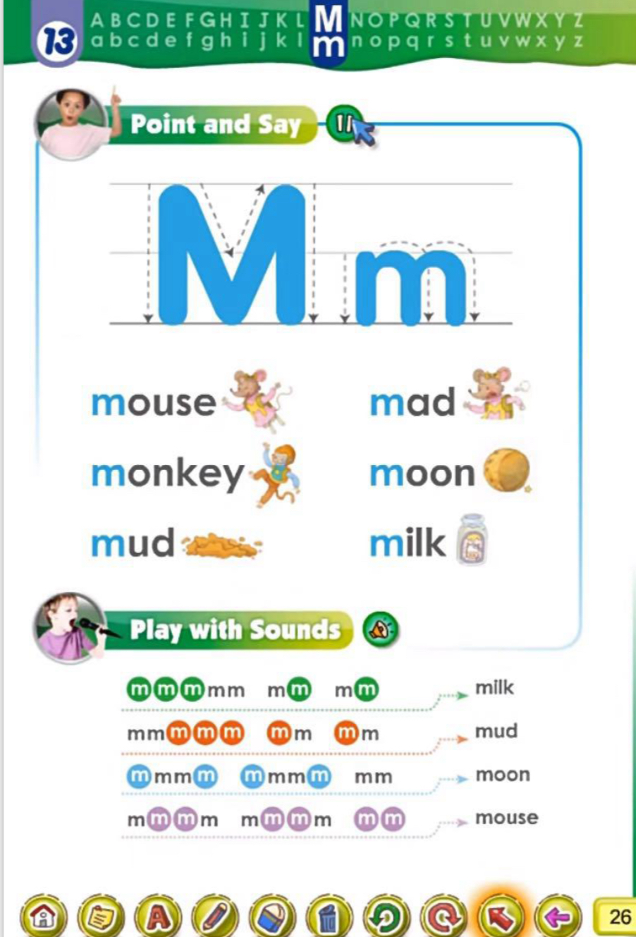 字母 M m 的音与形 · Point and Say