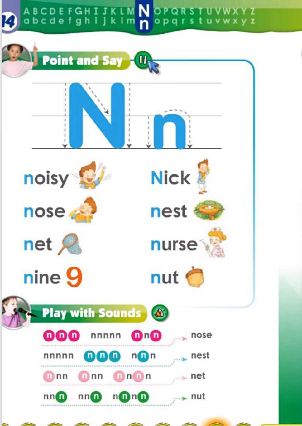 字母 N n 的音与形 · Point and Say