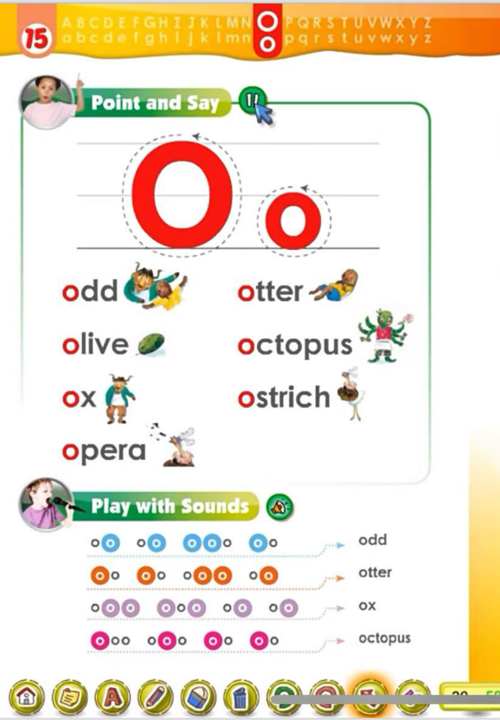 字母 O o 的音与形 · Point and Say