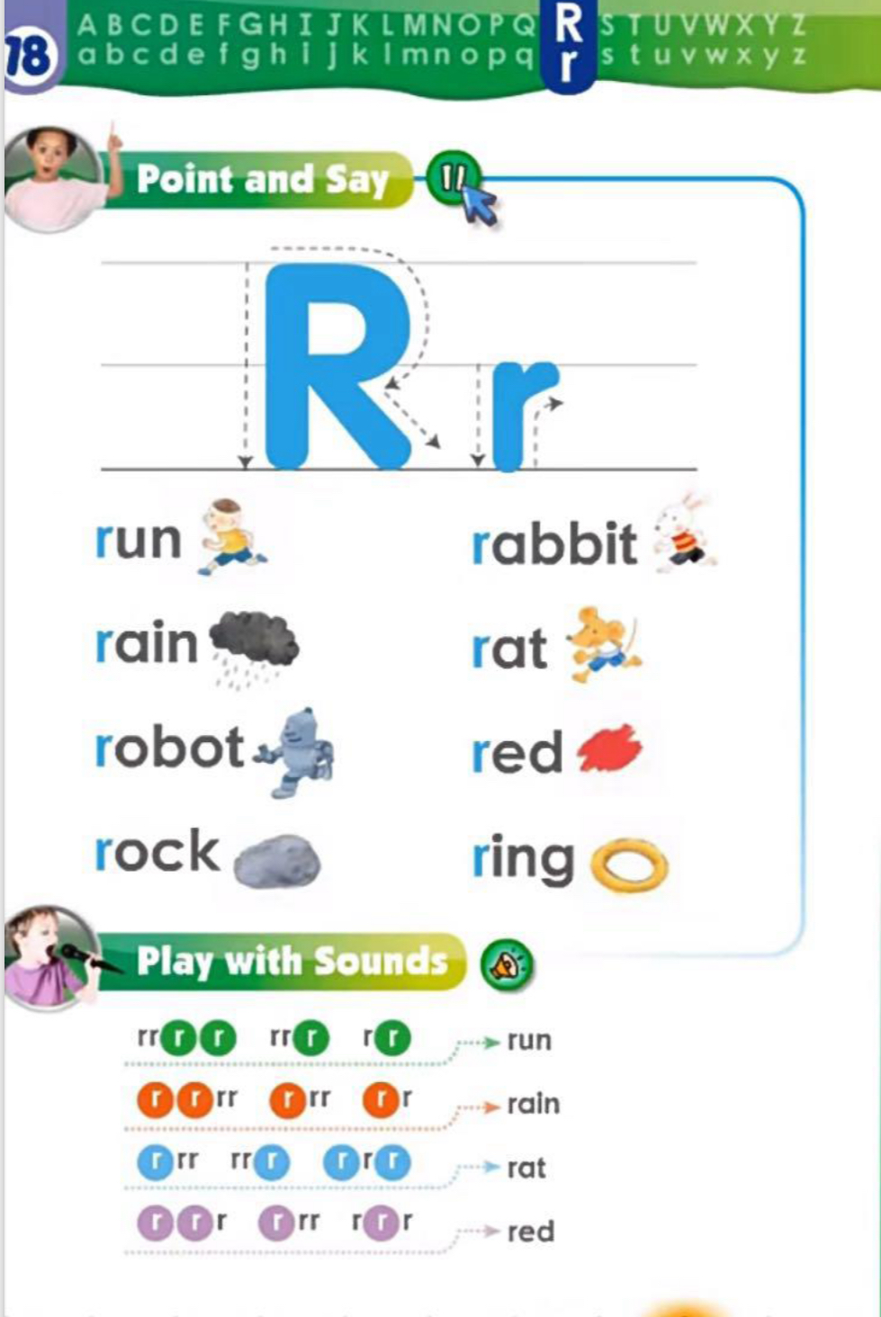 字母 R r 的音与形 · Point and Say