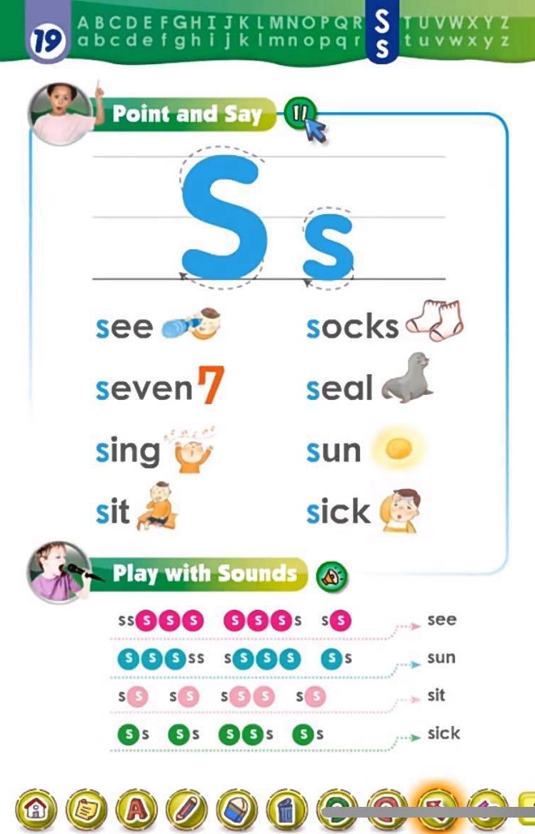字母 S s 的音与形 · Point and Say