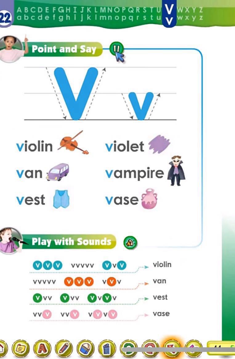 字母 V v 的音与形 · Point and Say