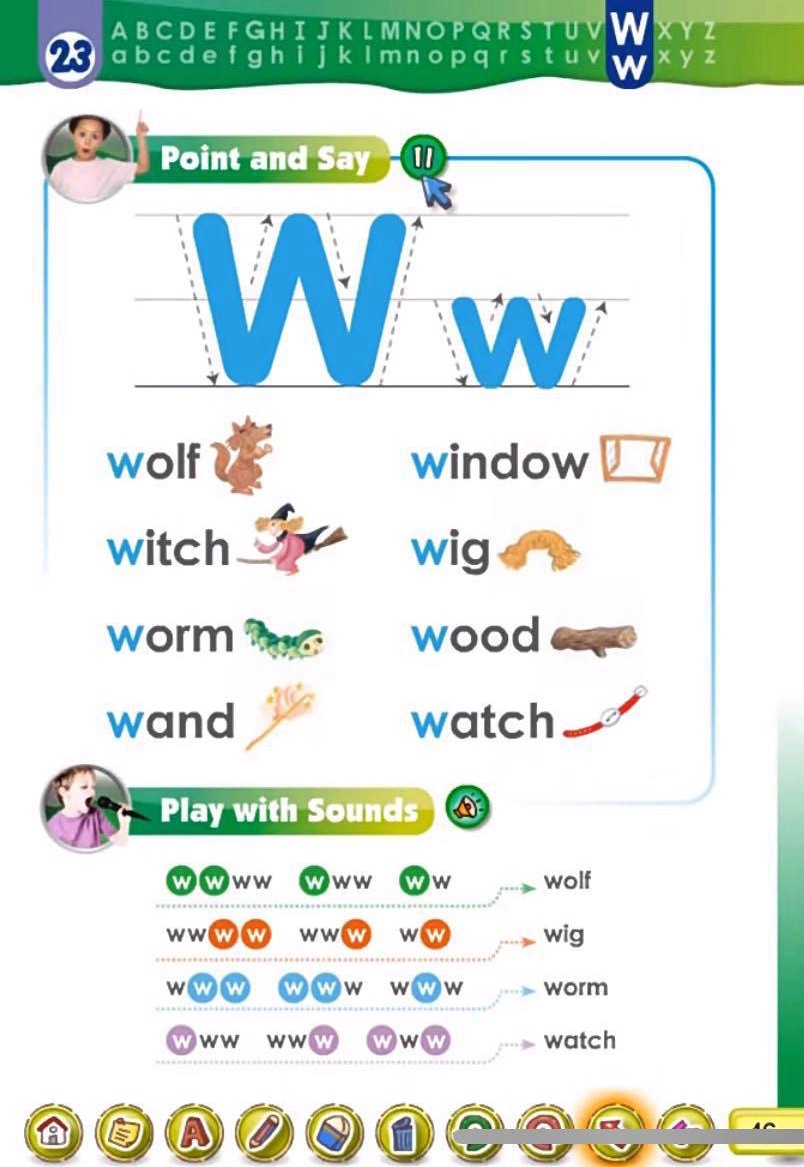 字母 W w 的音与形 · Point and Say