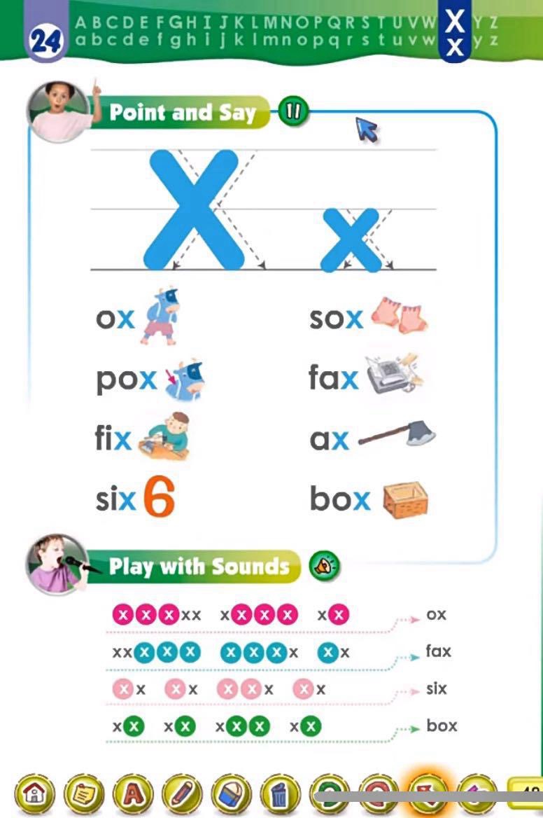 字母 X x 的音与形 · Point and Say
